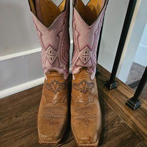 JUSTIN L2667 Punchy PINK Western COFFEE Leather Cowgirl Boots